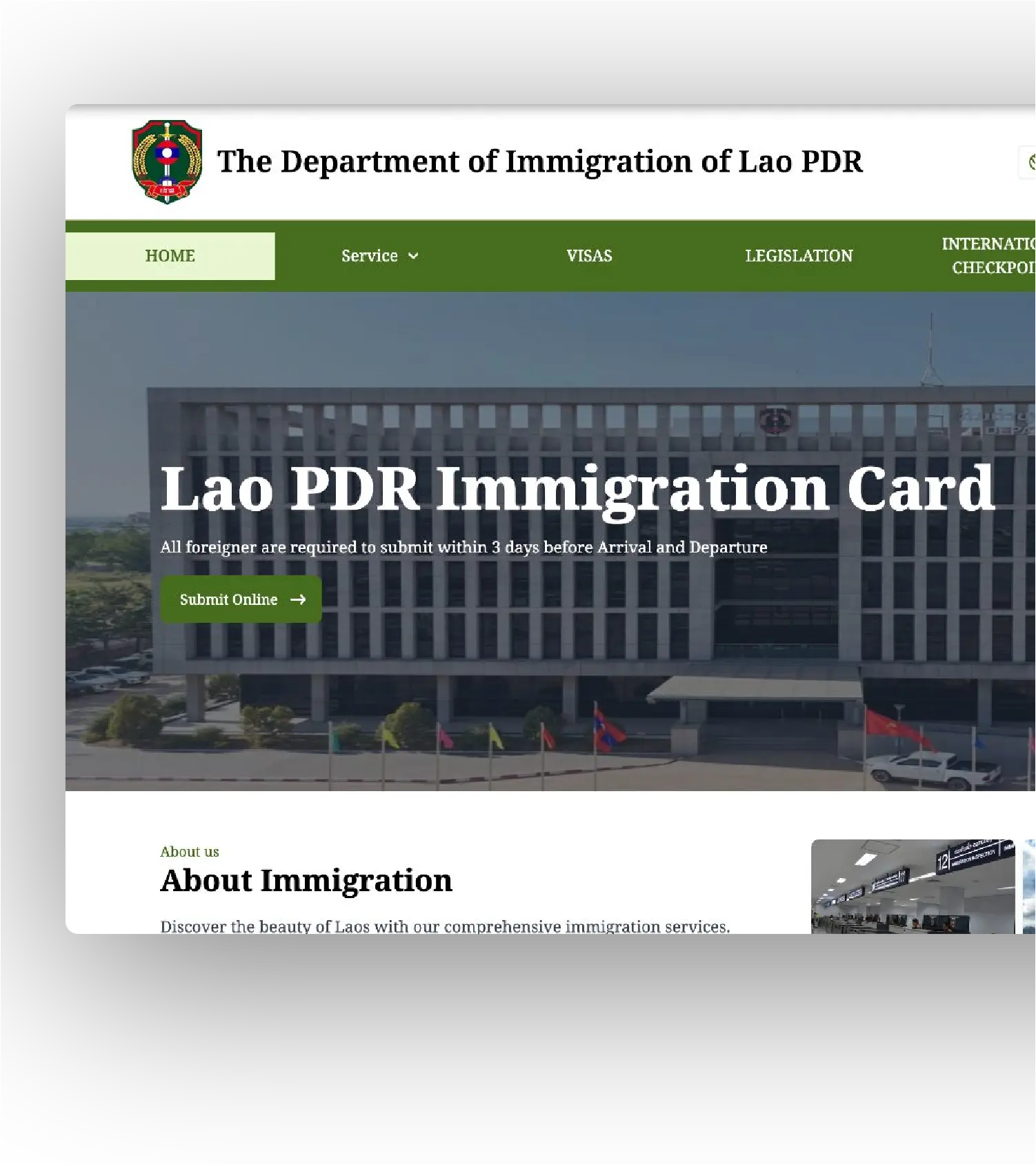 Lao PDR Immigration Card public platform